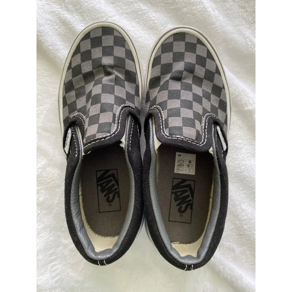 Vans Kids Slip-On Checkerboard Black Pewter Grey Sneakers Size 12.5 Kids